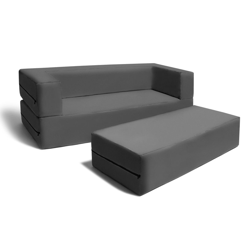 Altermease Zipline Sofa & Large Ottoman 3 in 1 Fold Out Sofa, Big Kids Black